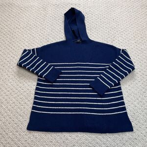 Tahari Sweater Womens Small Blue White Striped Hodded Soft Pullover Knit Stretch